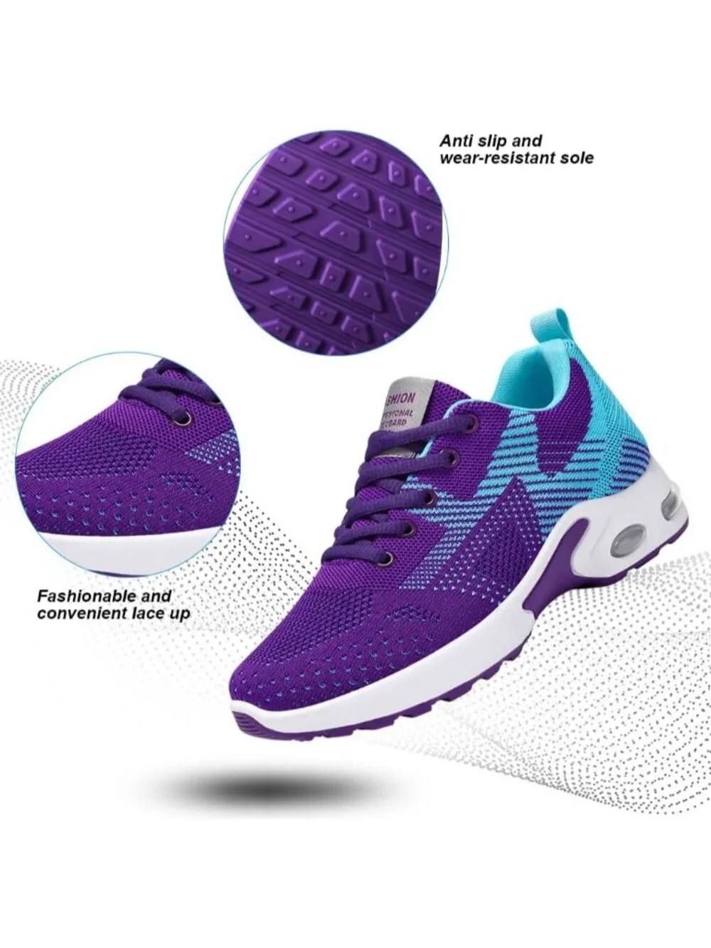Women's Blue Purple Lightweight Air Cushion Mesh Breathable Casual Sneakers